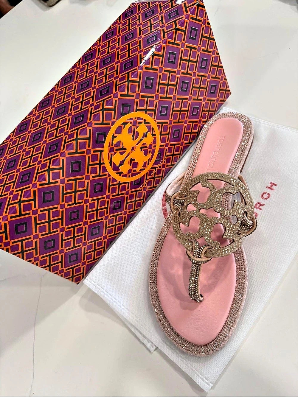 Tory Burch Miller Crystal Knotted Sandal Pink & Orange